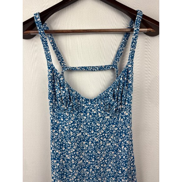 Women’s Princess Polly Size 4 Blue Tank Backless Mini Sundress w/ White Florals - Picture 2 of 8